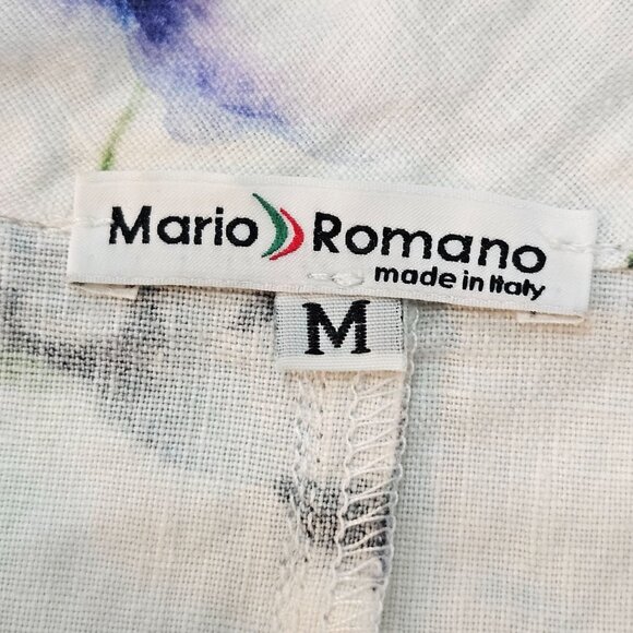 Mario Romano Linen Top Medium Floral Button-Up Made In Italy - Picture 6 of 10